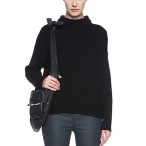 Helmut Lang Neutral Black Ribbed Knit Oversized Mock Neck Sweater P / XS